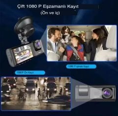 Araç İçi Kamera 360-3 Kameralı 1296P Kayıt Güvenlik Kamerası