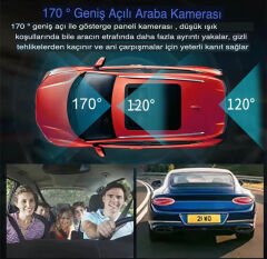 Araç İçi Kamera 360-3 Kameralı 1296P Kayıt Güvenlik Kamerası