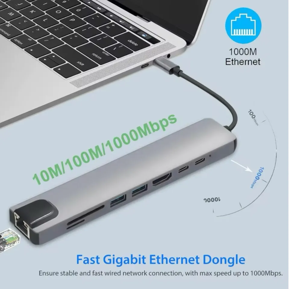 Macbook Pro Air USB-C Hub 8 in 1 Arada Çoklu Adaptör