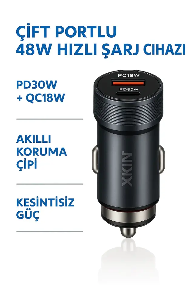 Araç Şarj Cihazı 48W PD30W QC18W Çift USB Girişli