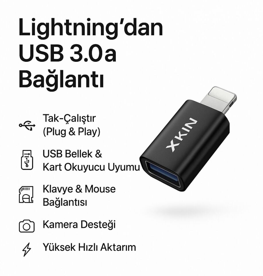 USB-C & Lightning to USB 3.0 Adaptör Yüksek Hızlı Mini OTG