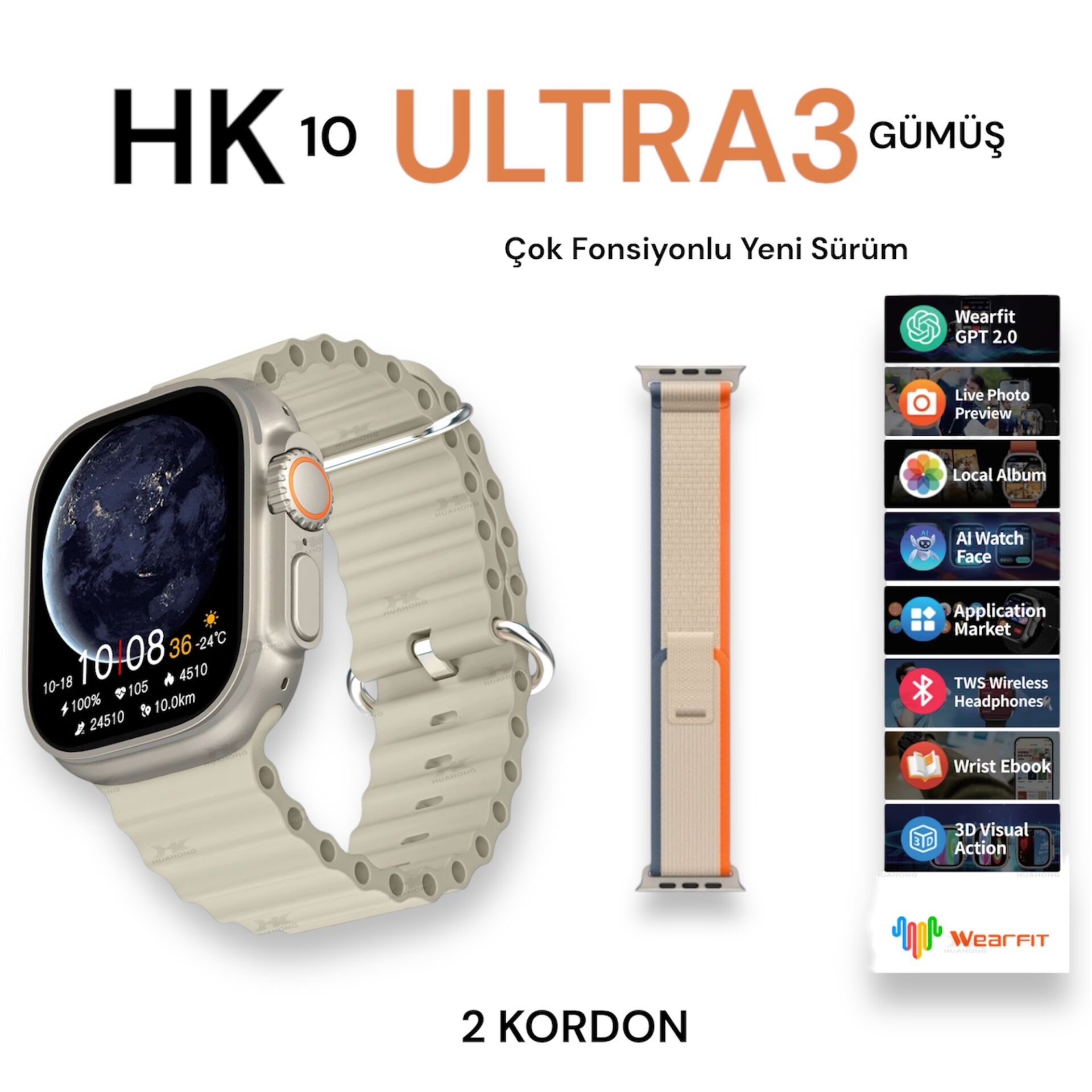 Bubitechh Hk 10 Ultra 3 49M Akıllı Saat 2 Kordon