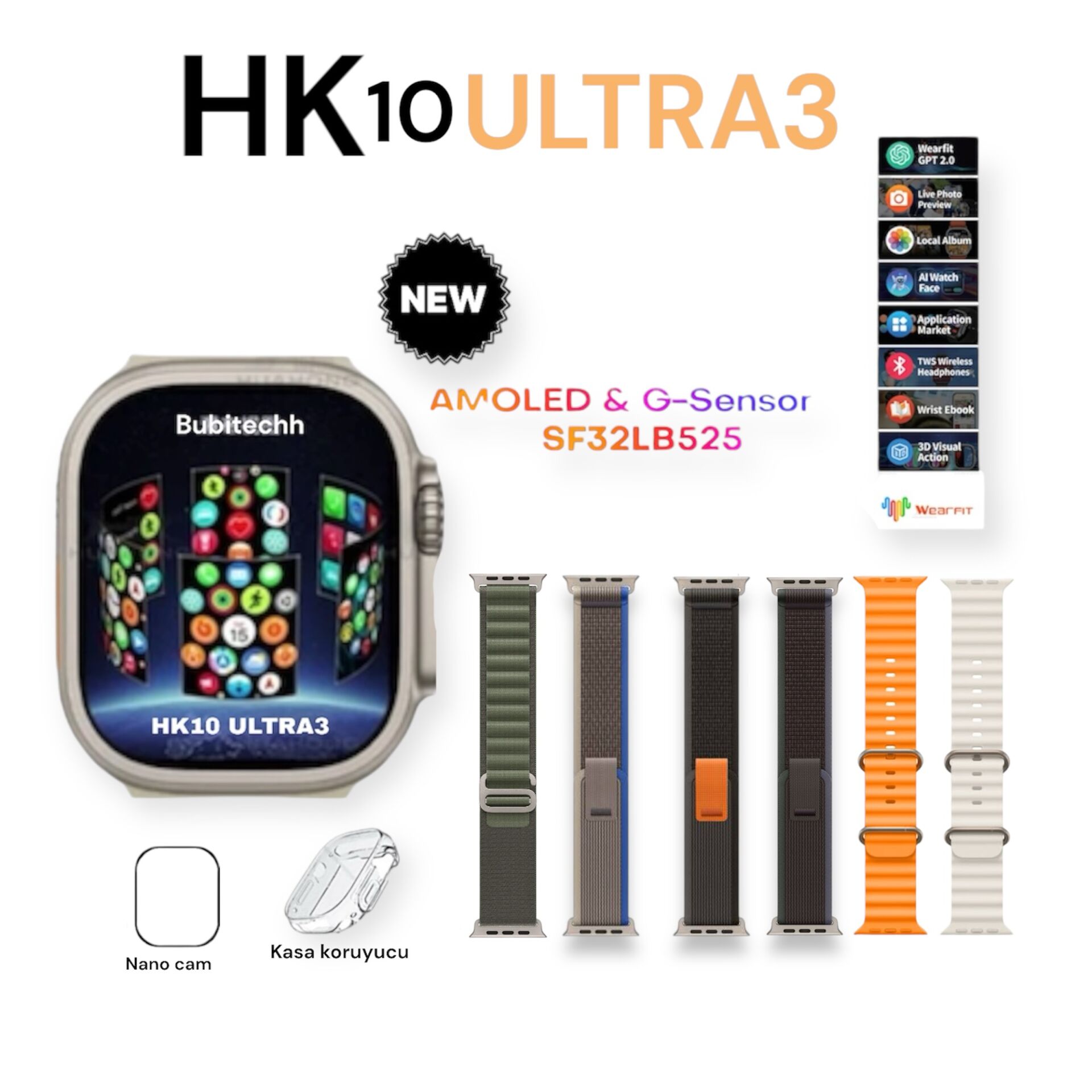 Bubitechh Hk 10 Ultra 3 49M Akıllı Saat 6 Kordon