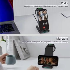 3’ü 1 Arada Kablosuz Şarj Standı