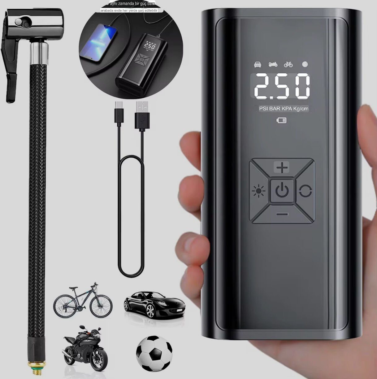 Araç Lastik Şişirme Pompası- motosiklet, bisiklet, top ve daha fazlası