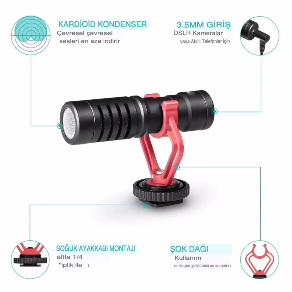 MiniGun Yönlendirmeli Video Kondensatör Mikrofonu