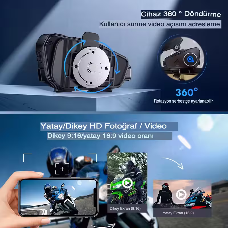 Kameralı Motosiklet Kask Kulaklığı – HD 1080P Kayıt İntercom