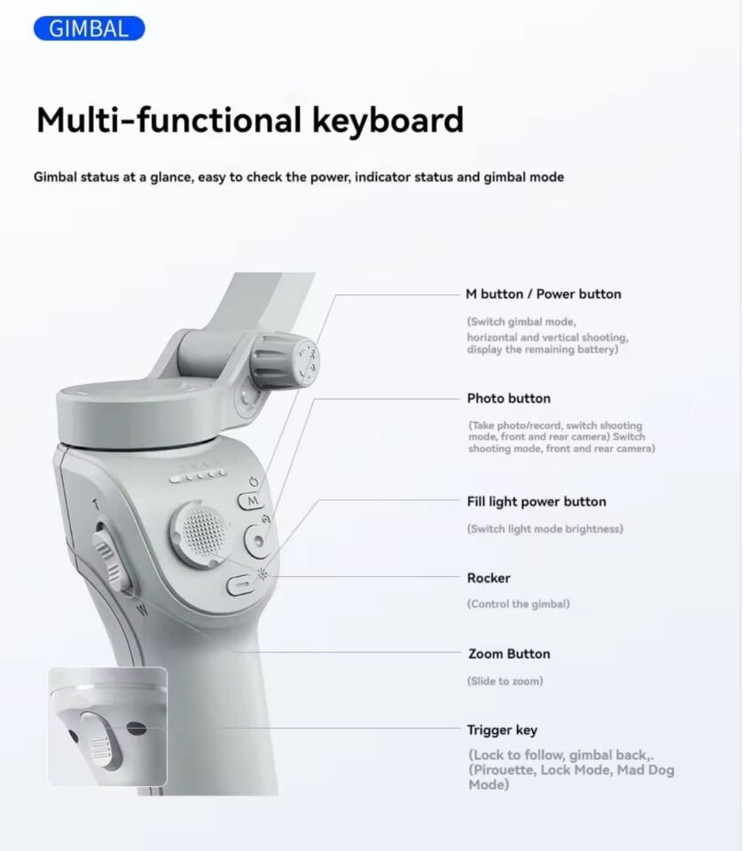 TOIKO 3 Eksenli Akıllı Telefon Tripod Gimbal Sabitleyici
