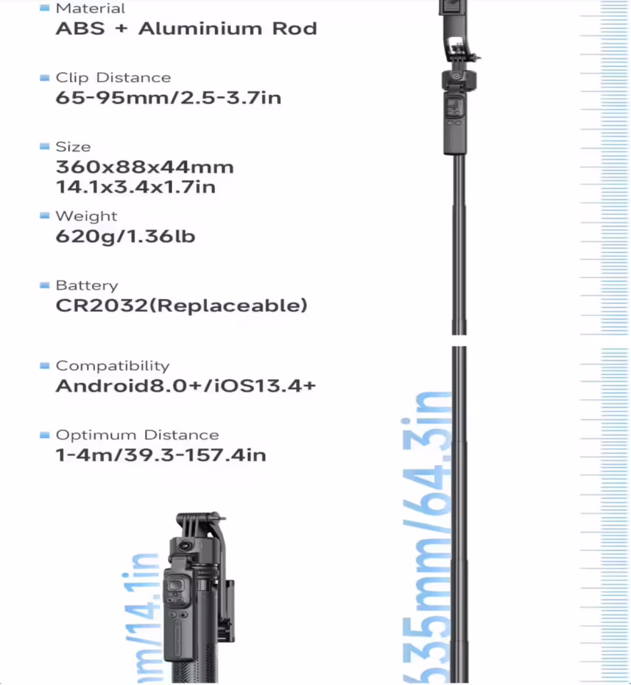C17 Kumandalı Kameralı Selfie Tripod 1.63cm