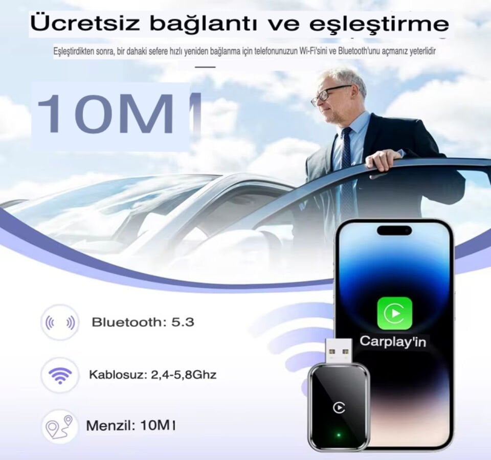 Kablosuz CarPlay Dongle Sorunsuz Sürüş İçin Hızlı Bağlantı