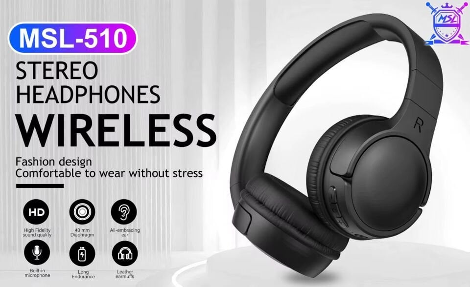 MSL510 Kablosuz Katlanabilir Kulak Üstü Bluetooth Kulaklık Siyah