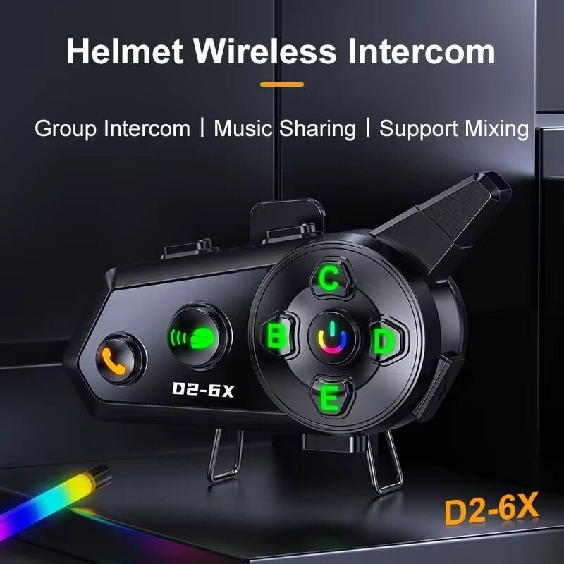 D2-6X 6 Kişilik Motosiklet Kask Bluetooth İntercom Seti