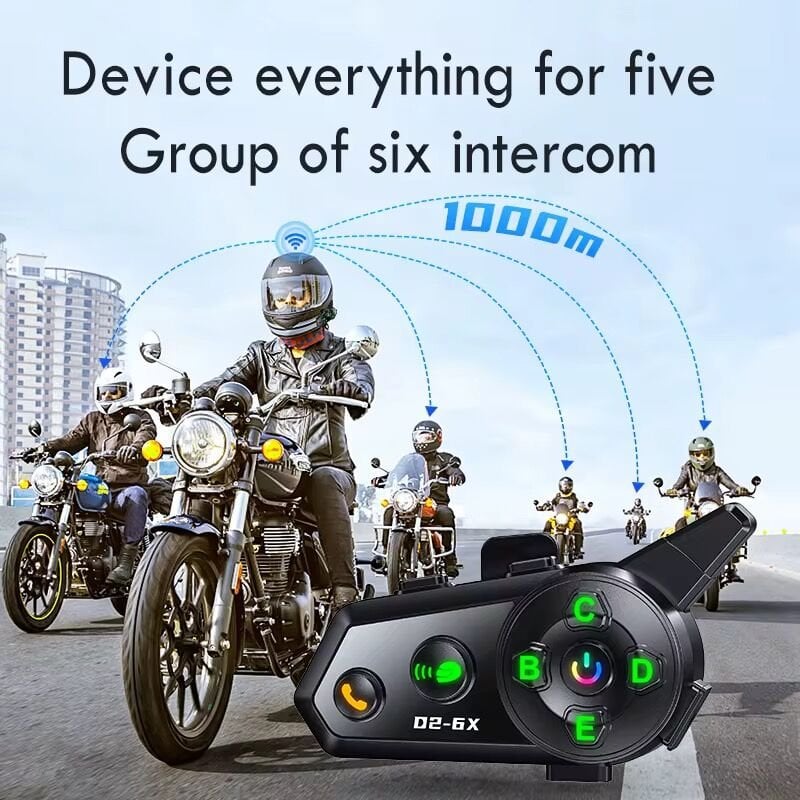 D2-6X 6 Kişilik Motosiklet Kask Bluetooth İntercom Seti