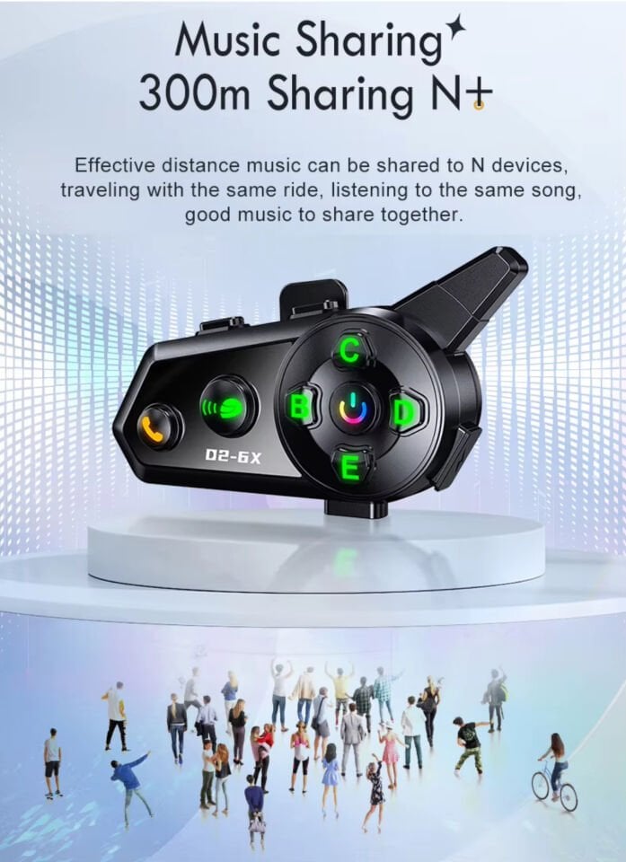 D2-6X 6 Kişilik Motosiklet Kask Bluetooth İntercom Seti