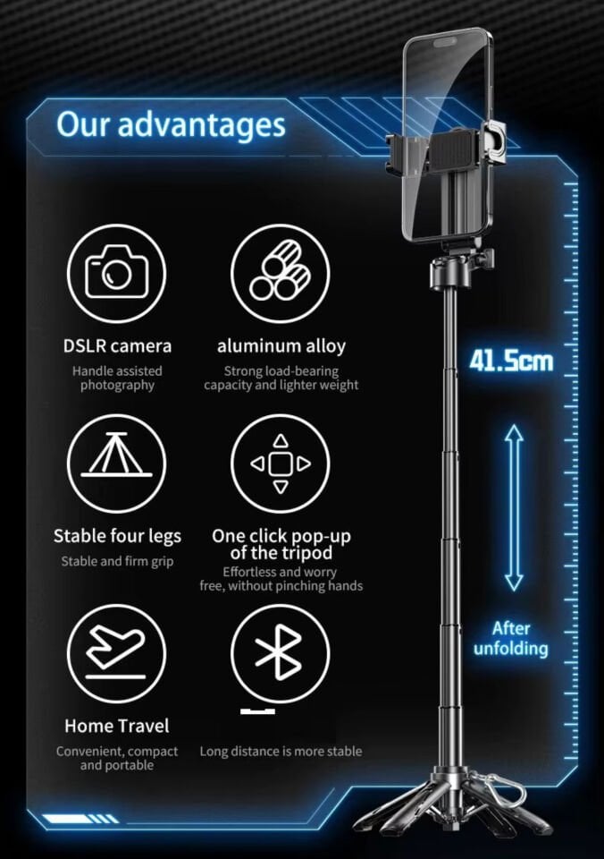 Mini Manyetik Magsafe Telefon Tutucu Tripot Bluetooth Uzaktan Kumandalı Telefon Standı