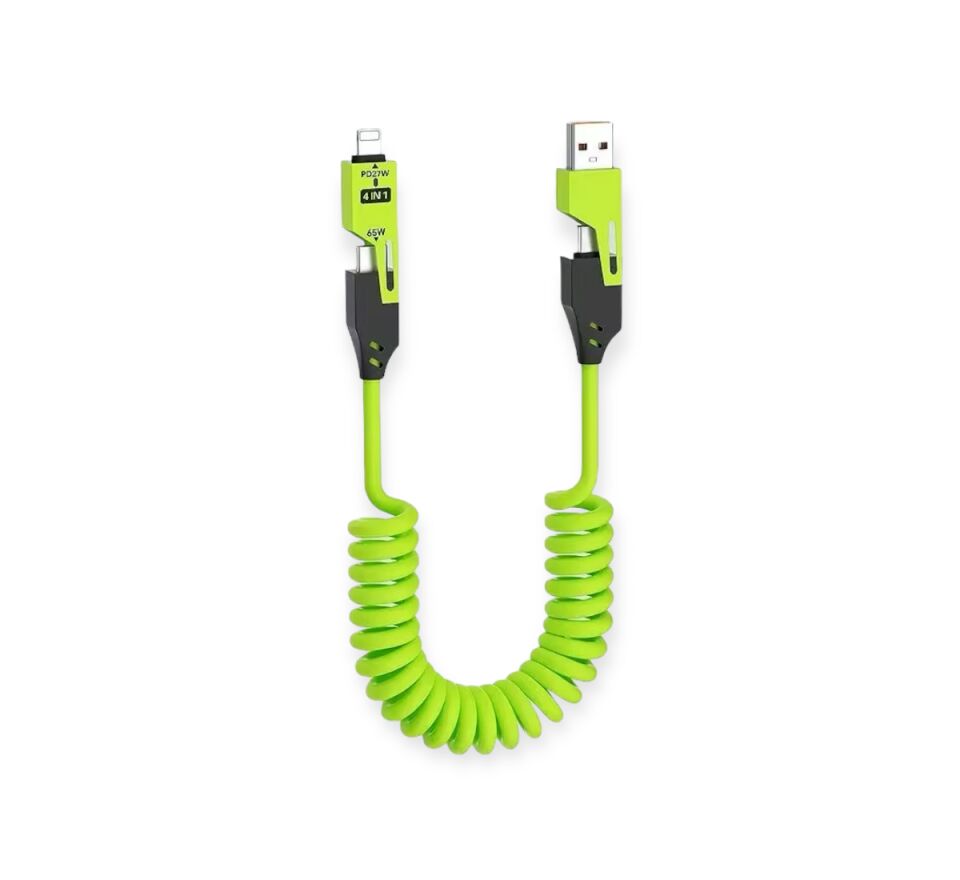 Iphone iPad MacBook Android Uyumlu 4in1 Spiral Şarj Kablosu 1.5M