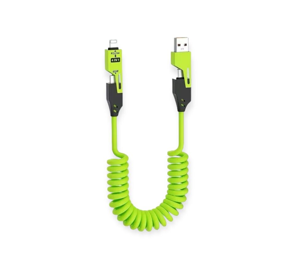 Iphone iPad MacBook Android Uyumlu 4in1 Spiral Şarj Kablosu 1M Yeşil