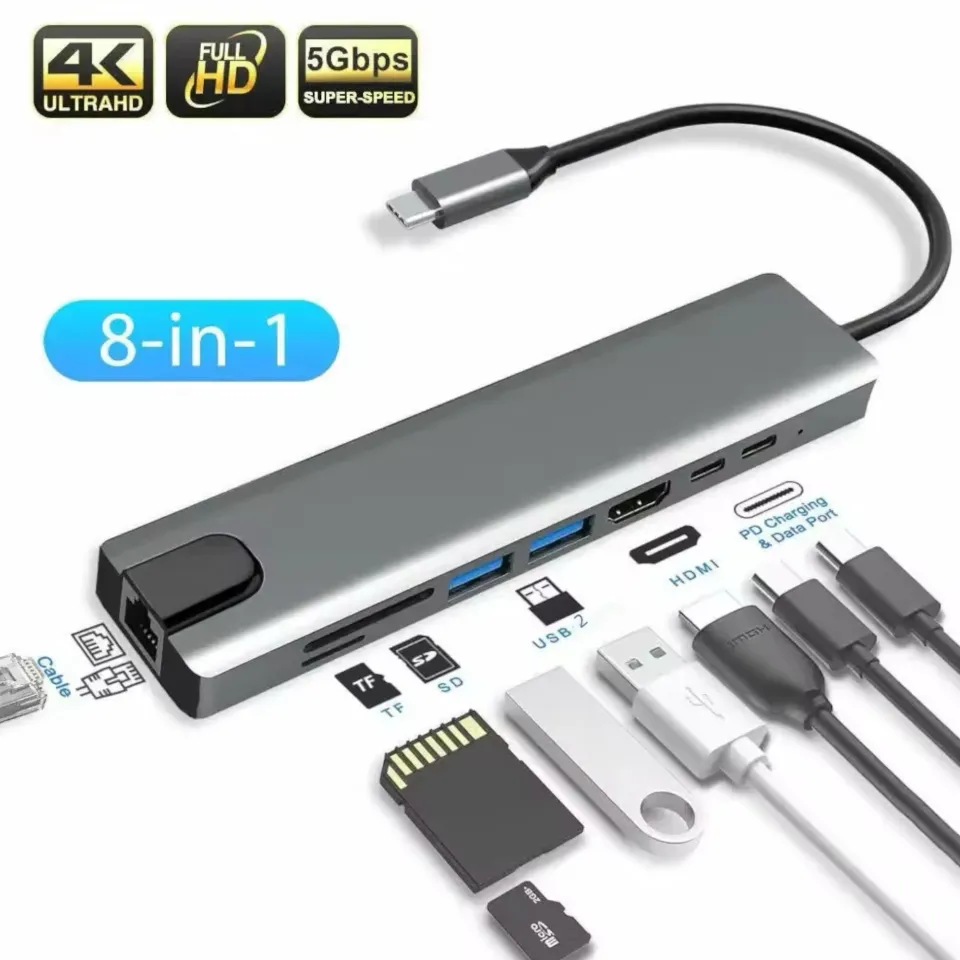 Macbook Pro Air USB-C Hub 8’i 1 Arada Çoklu Adaptör