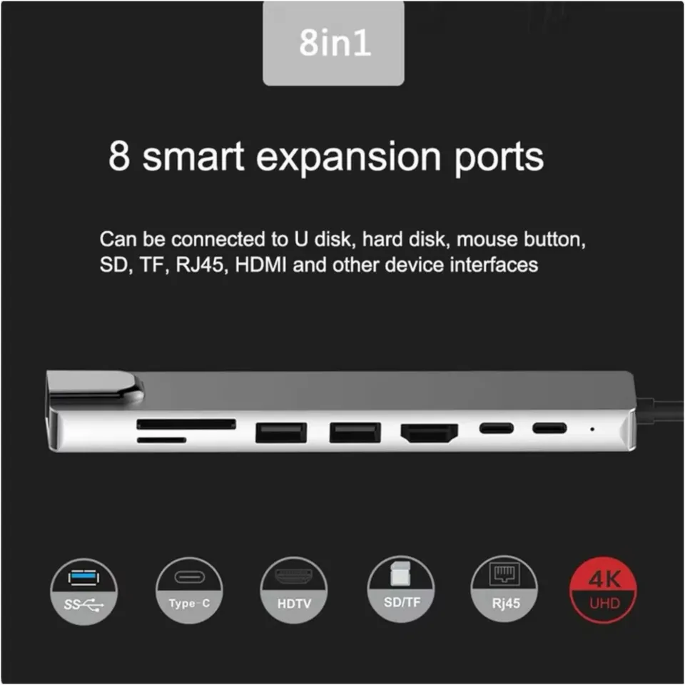 Macbook Pro Air USB-C Hub 8 in 1 Arada Çoklu Adaptör