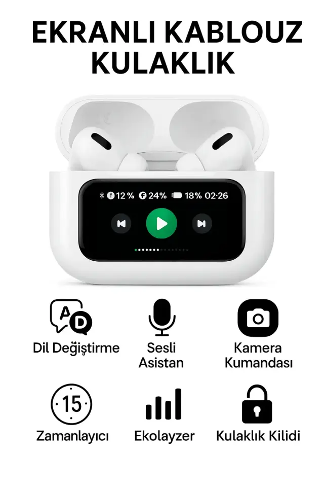 Bluetooth Kulaklık İçi Kulaklık Dokunmatik Dijital Ekranlı