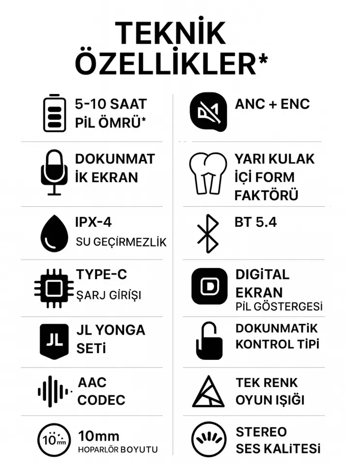 Bluetooth Kulaklık İçi Kulaklık Dokunmatik Dijital Ekranlı