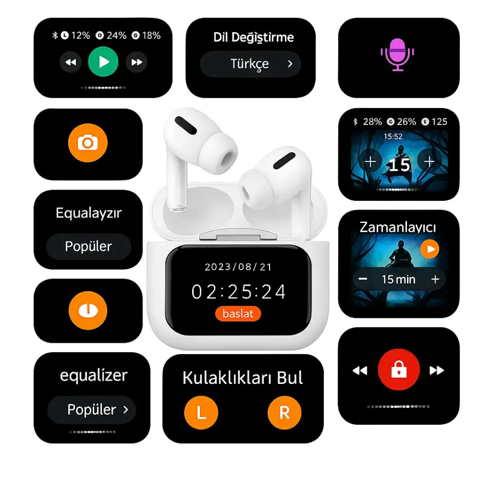 Bluetooth Kulaklık İçi Kulaklık Dokunmatik Dijital Ekranlı