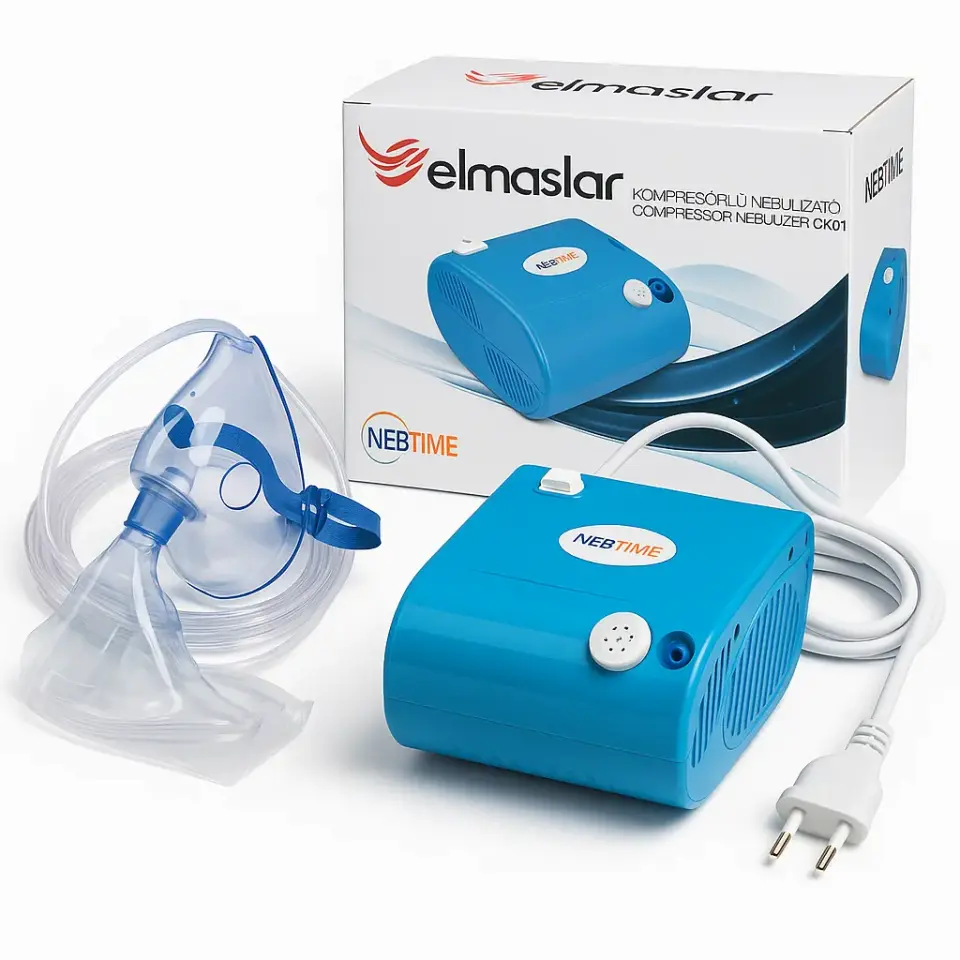 Elmaslar Nebtime CN01 kompresörlü nebülizatör seti, maske ve hortumlu inhalasyon cihazı