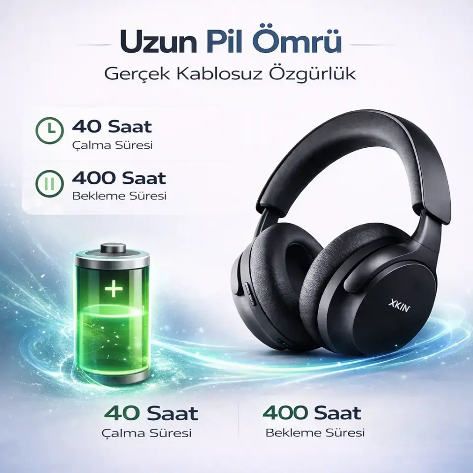 XKIN Kablosuz Kulak Üstü Bluetooth Kulaklık Siyah Beyaz