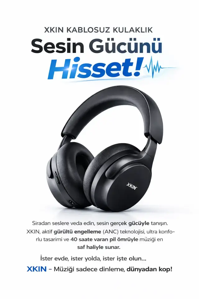 XKIN Kablosuz Kulak Üstü Bluetooth Kulaklık Siyah SİYAH