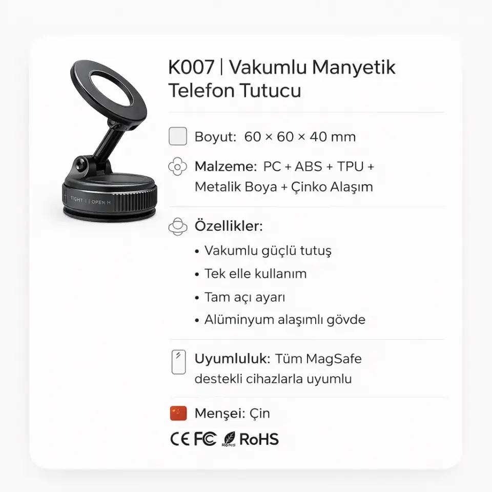 Vakumlu Manyetik Telefon Tutucu K007 Siyah