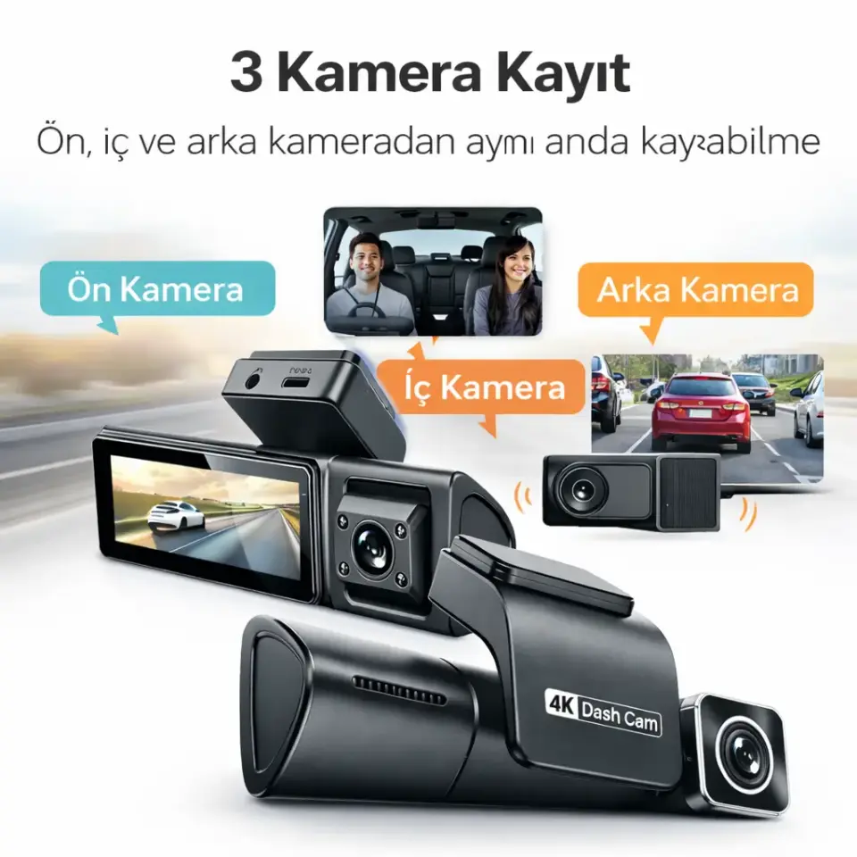 G sensörlü 4K araç kamerası, kaza anında otomatik kayıt ve acil durum video koruma özelliği
