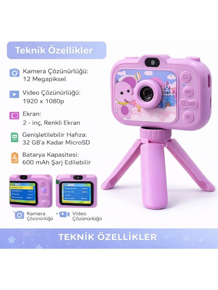 Çocuklar İçin Dijital Fotoğraf Makinesi LF-Y06 PEMBE