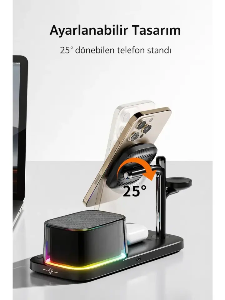 5’i 1 Arada 25W Qi2 Manyetik Kablosuz Şarj Standı