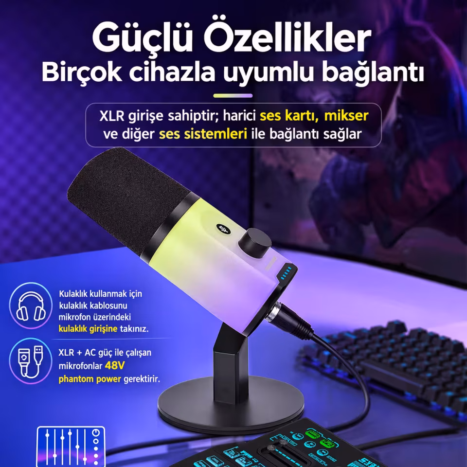 RGB Masaüstü USB Mikrofon ZX-777 Profesyonel Yayın