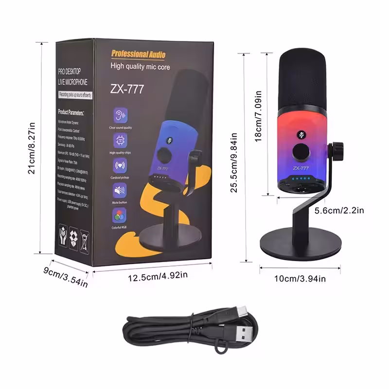RGB Masaüstü USB Mikrofon ZX-777 Profesyonel Yayın
