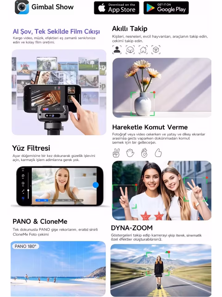 C22 AI Yüz Takipli Gimbal Tripod 360° Selfie Stabilizer