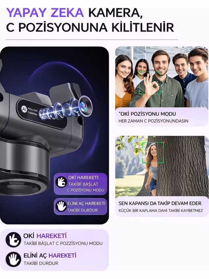 C22 AI Yüz Takipli Gimbal Tripod 360° Selfie Stabilizer