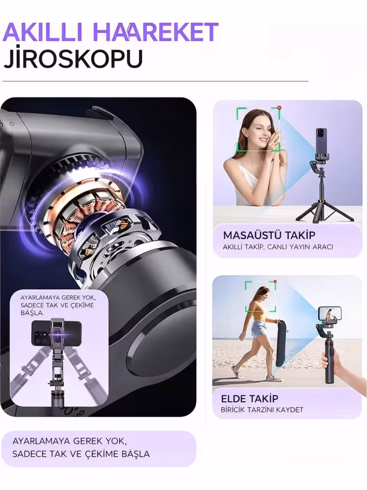 C22 AI Yüz Takipli Gimbal Tripod 360° Selfie Stabilizer