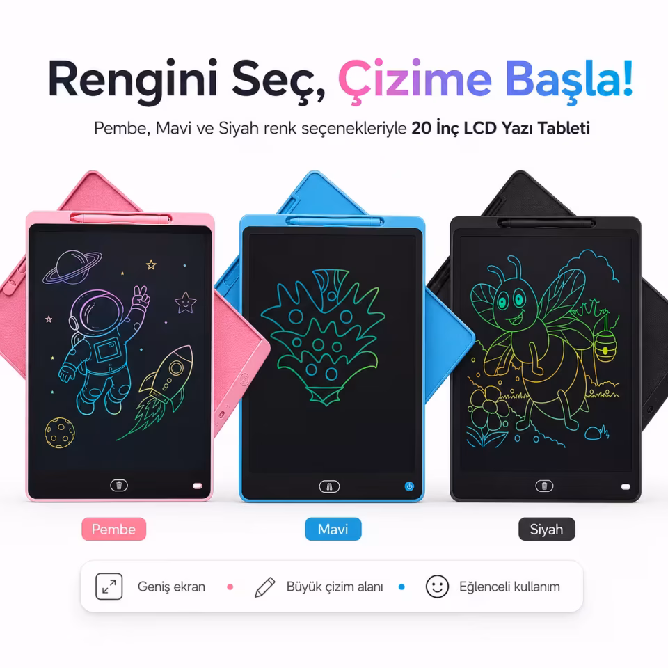 Dijital Yazı Tahtası Silinebilir Çizim Tableti 20 İnç MAVİ