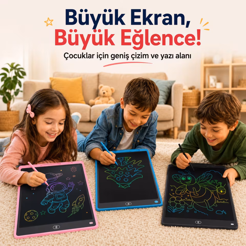 Dijital Yazı Tahtası Silinebilir Çizim Tableti 20 İnç SİYAH