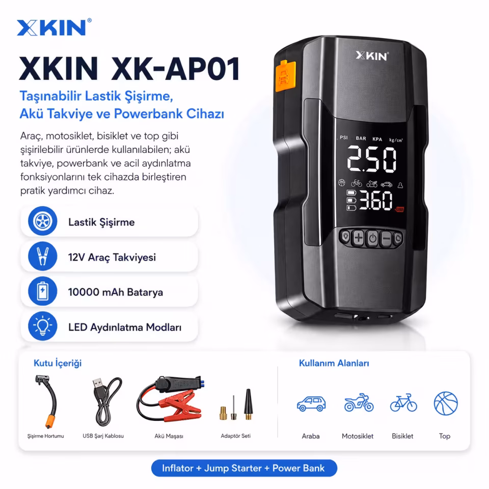 XKIN XK-AP01 Akü Takviye Cihazı 10000 mAh 150 PSI Powerbank